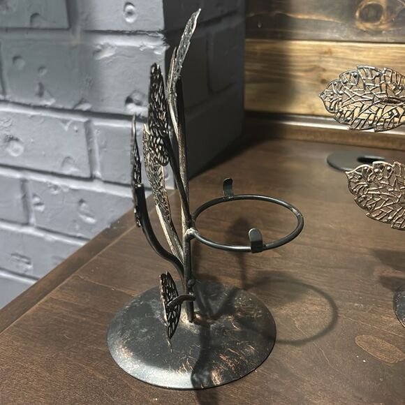 Set of Tree Scene Metal Metallic Leaves Candle Holder Home Decor - Picture 2 of 6